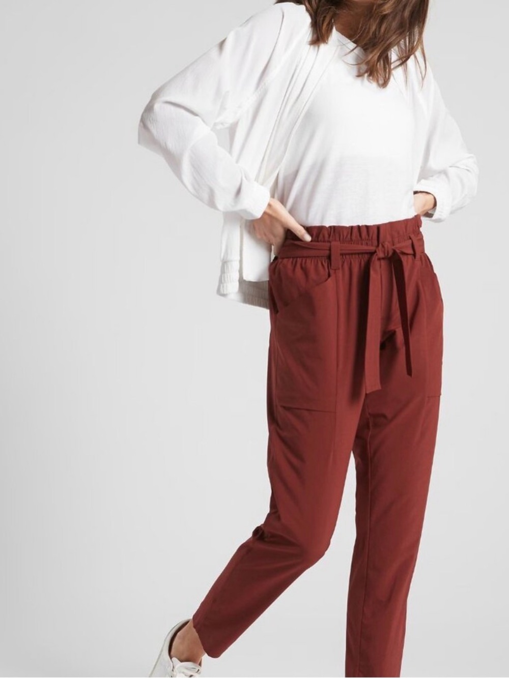 Athleta Rust Red Paperbag Tie-Waist Track Pants